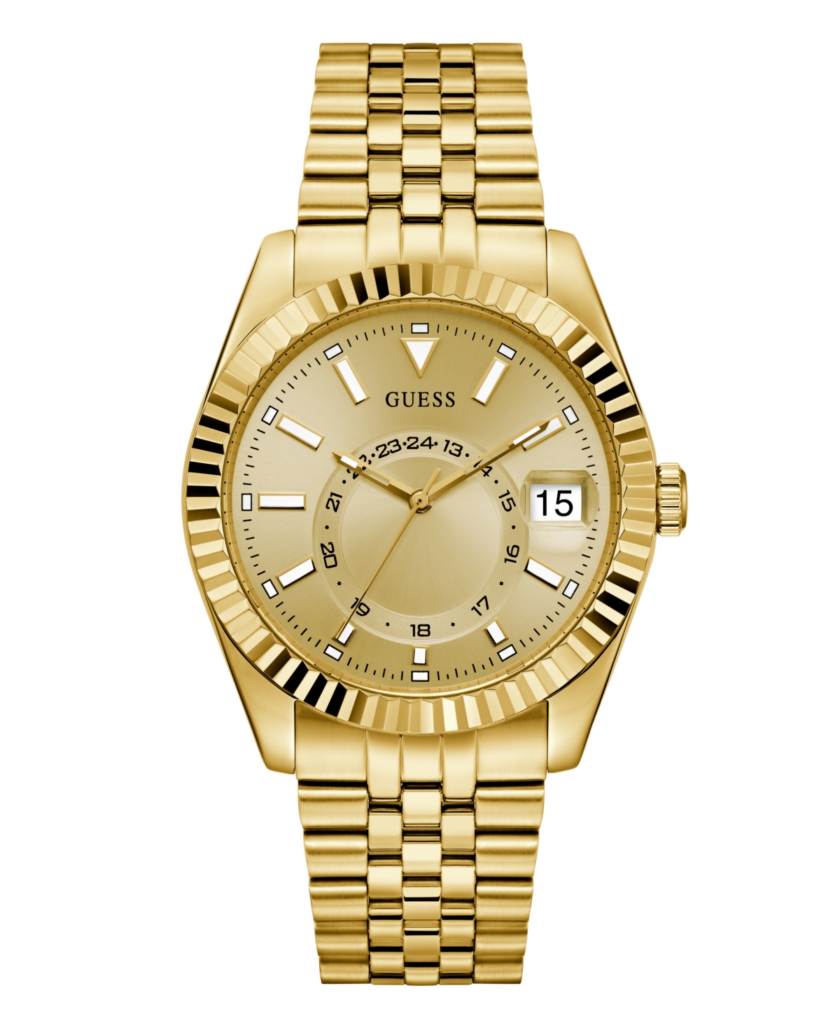 Guess Men's Gold Tone Multi-function Date Watch, 42mm In Gold