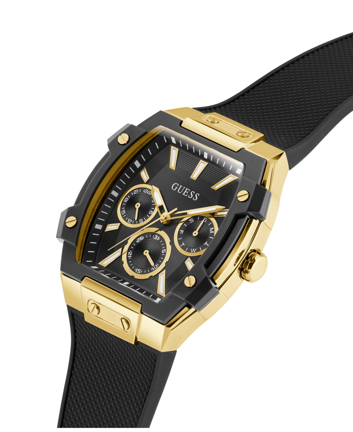Guess Men's Black Gold Tone Multi-function Watch, 44mm In Black