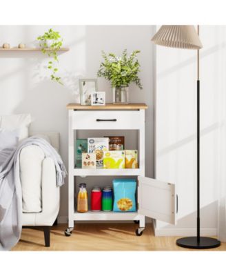 Rolling Kitchen Island Kitchen Cart w/ Rubber Wood Top Drawer