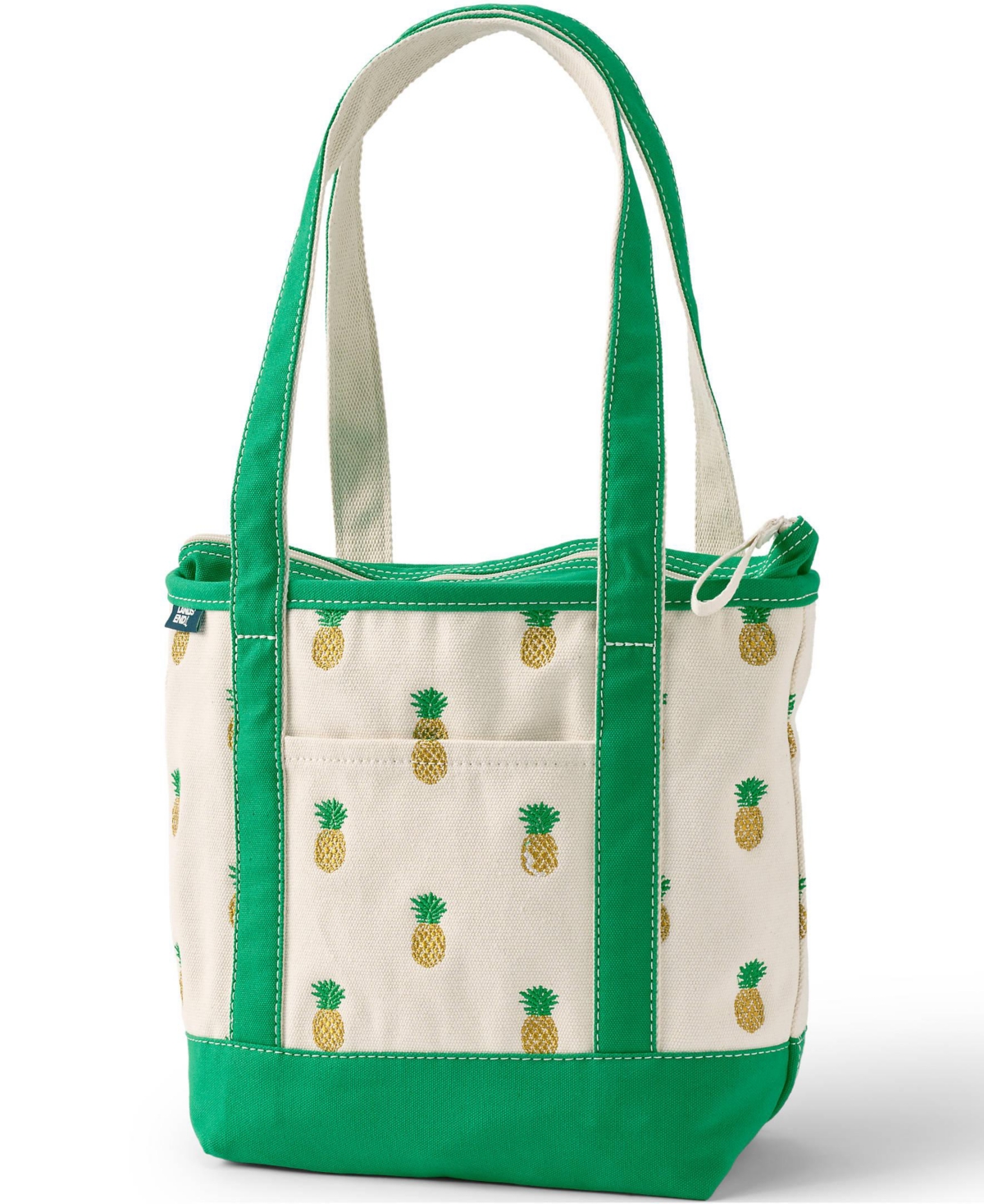 Medium Embroidered 5 Pocket Zip Top Long Handle Canvas Tote Bag - Embroidered pineapple