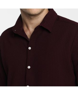 Men's Maroon Red Stripe-Creased Shirt