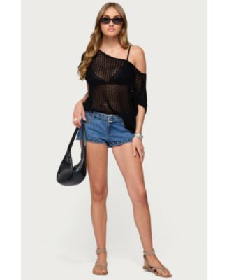 Womens Trix Off Shoulder Open Knit Top