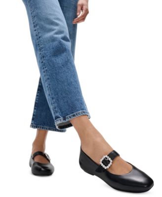 Women's Delicato Crystal-Buckle Metallic-Leather Mary Jane Flats