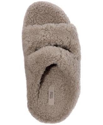 Women's Shuv Curly Faux-Shearling Two-Bar Wedge Slide Sandals