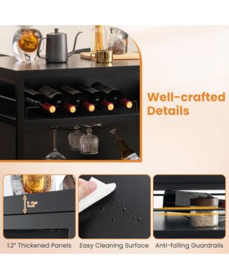 Industrial Kitchen Island Bar Table 4-Tier Storage Shelf Wine Rack Glass Holders