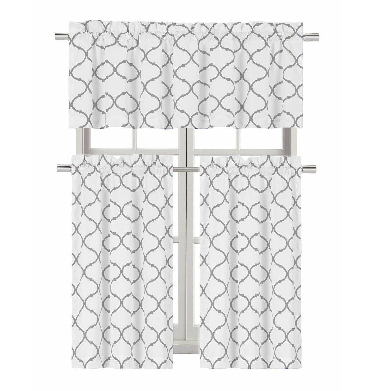 Living Shabby Trellis 3 Piece Cafe Kitchen Curtain Tier And Valance Set - Taupe