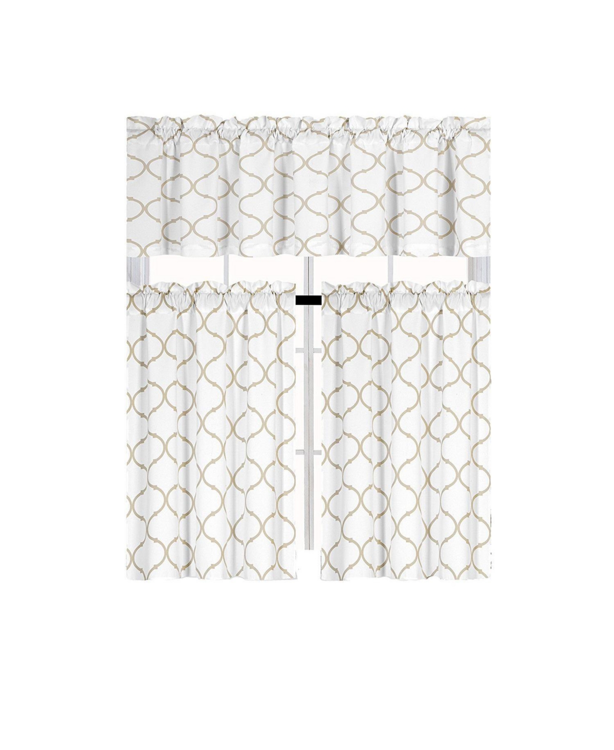 Living Shabby Trellis 3 Piece Cafe Kitchen Curtain Tier And Valance Set - Taupe