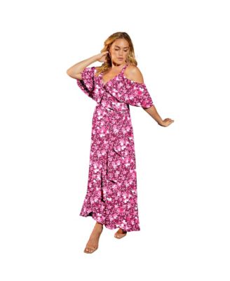 Women's June and Vie Cold-Shoulder Faux-Wrap Maxi Dress