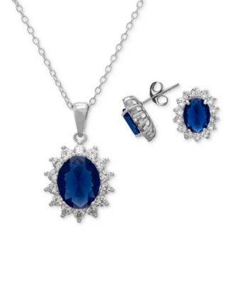 2-Piece Set Lab Grown White Opal (1.50 ct. t.w.) Lady Di Pendant Necklace with Matching Earrings in Sterling Silver (also in Sapphire)