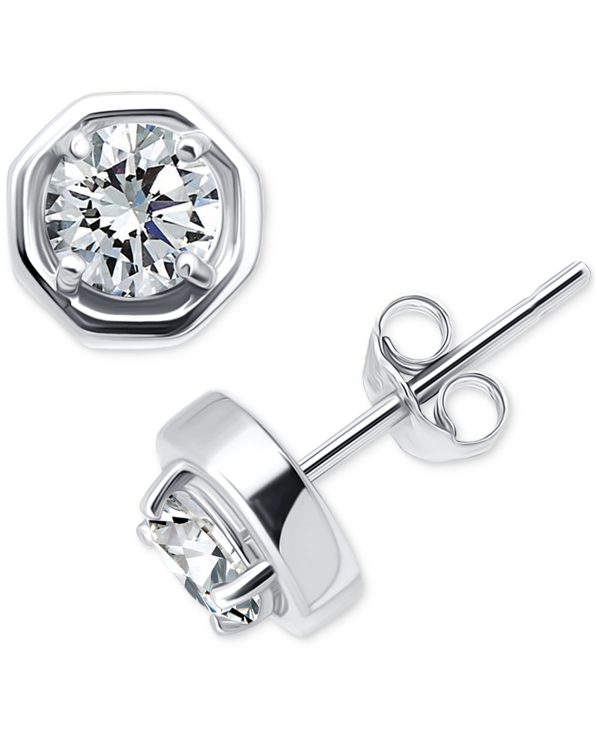 Giani Bernini Cubic Zirconia Solitaire Octagon Stud Earrings, Macy's Exclusive In Silver