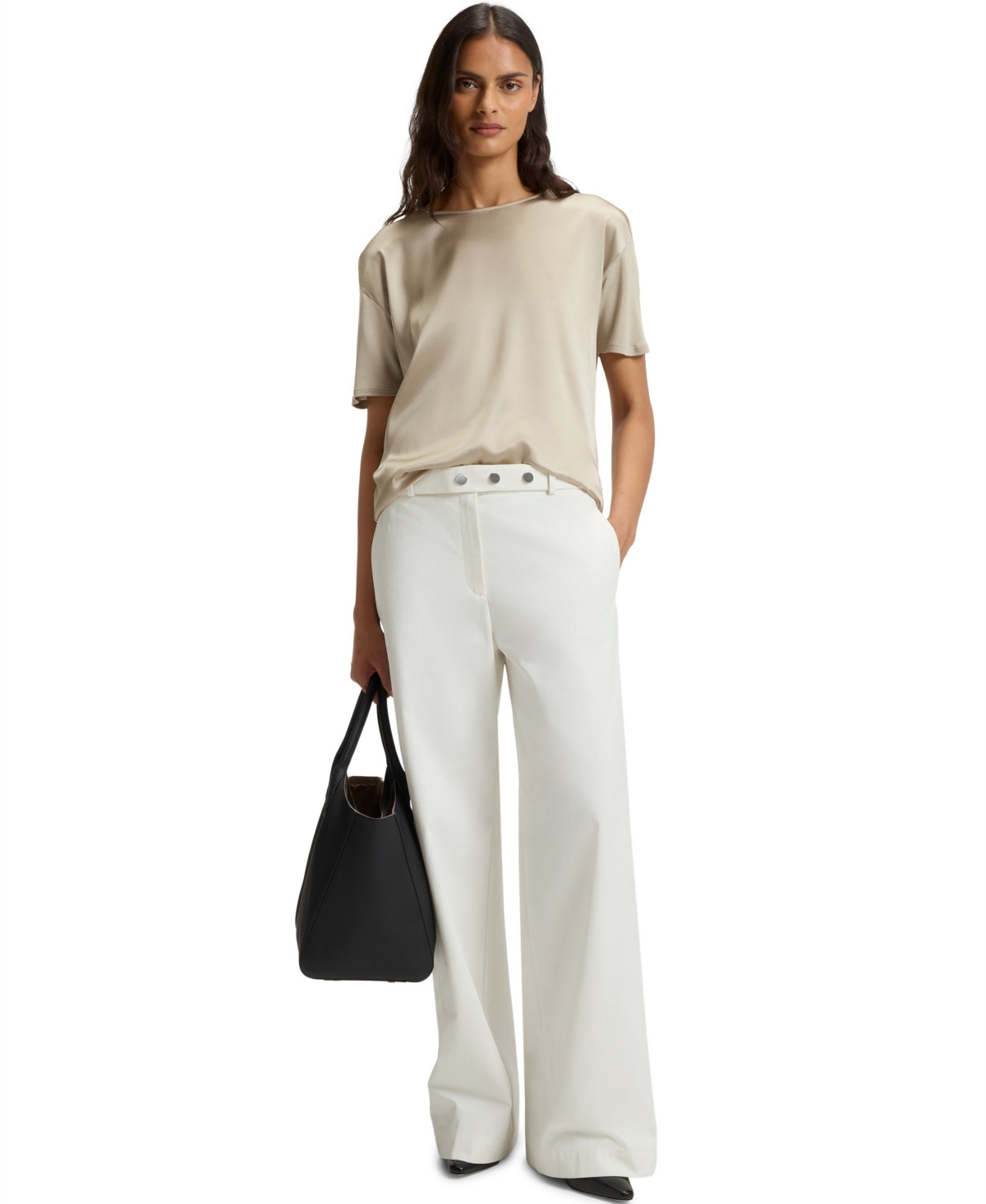 Hugo Boss Boss By  Women's Regular-fit Stretch-silk Front T-shirt In Neutral