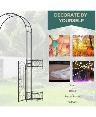 Garden Gate Arbor Wedding Arch with Heart Doors Planters,