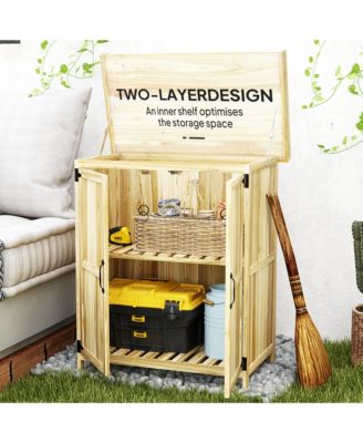 Wood Storage Shed, Potting Shed w/Metal Tabletop, Natural Wood