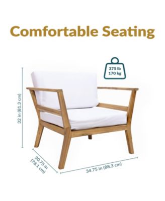 Bodie Acacia Wood Patio Armchair with Bone White Cushions - Natural