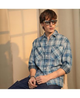 Men's Steel Blue Tartan Plaid Shirt