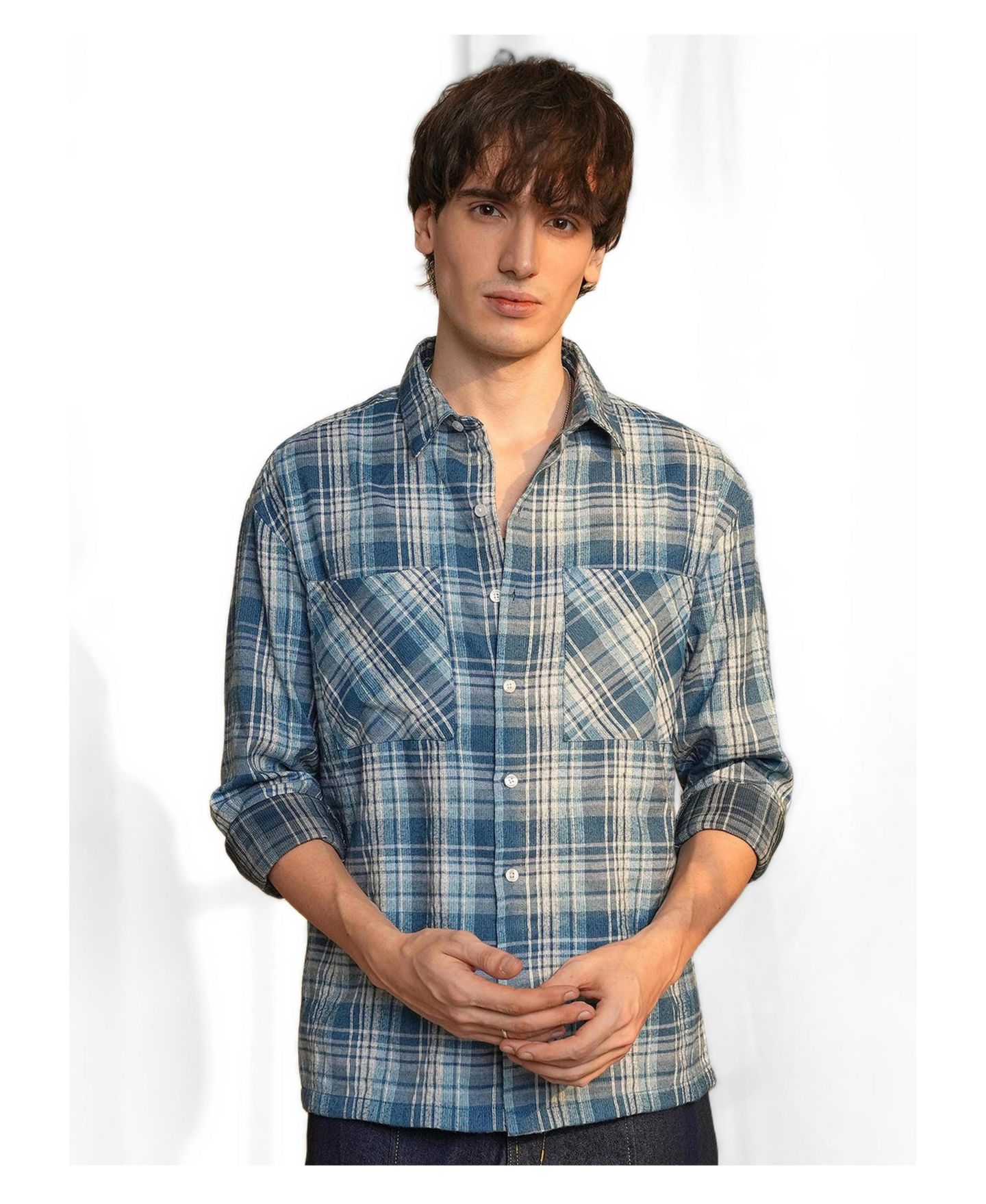 Мужская рубашка Cahoot Campus Sutra Steel Blue Tartan Plaid, цвет: Синий — фото 2