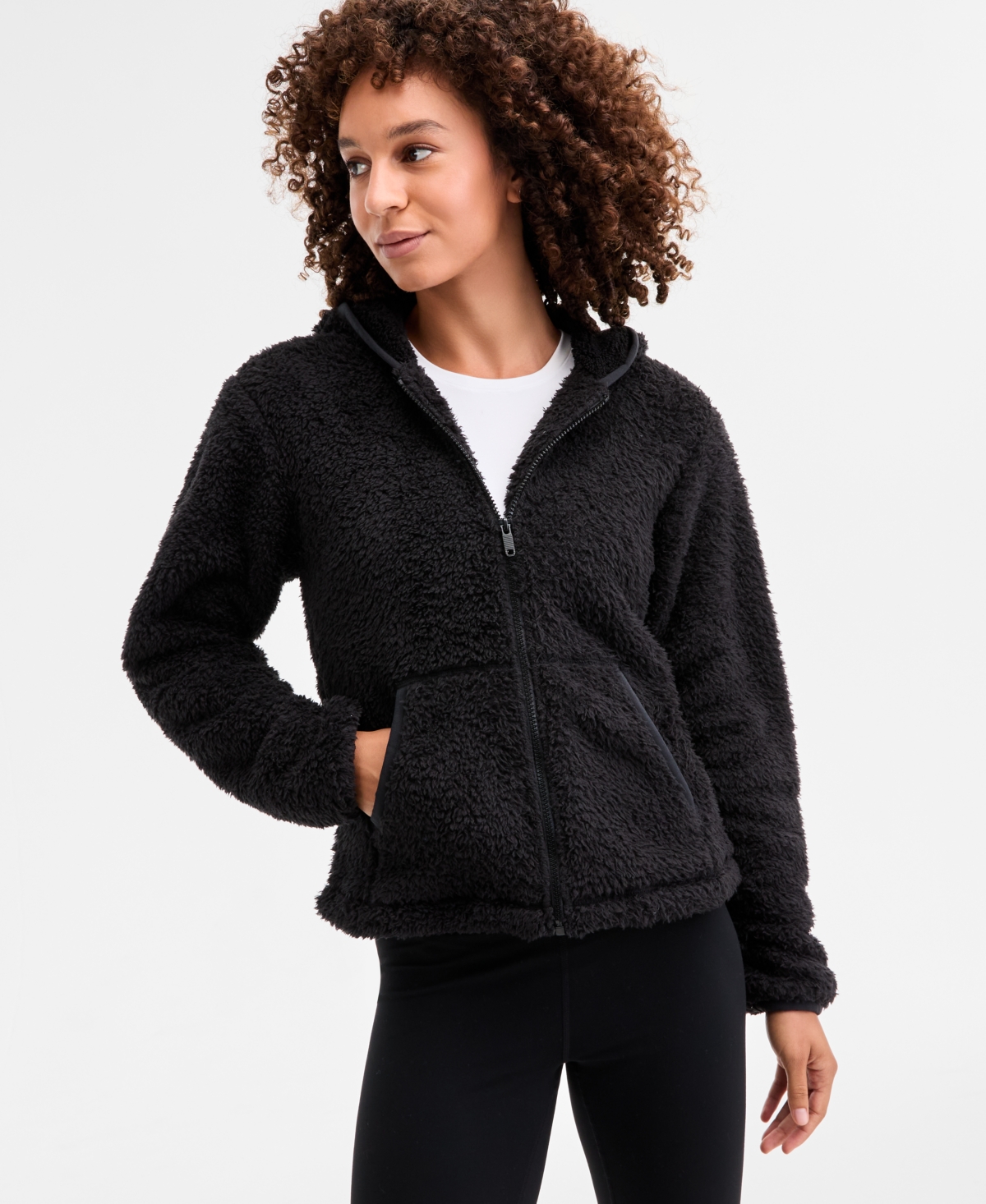 Id Ideology Women's Relaxed Hooded Sherpa Long-Sleeve Jacket, Macy's Exclusive