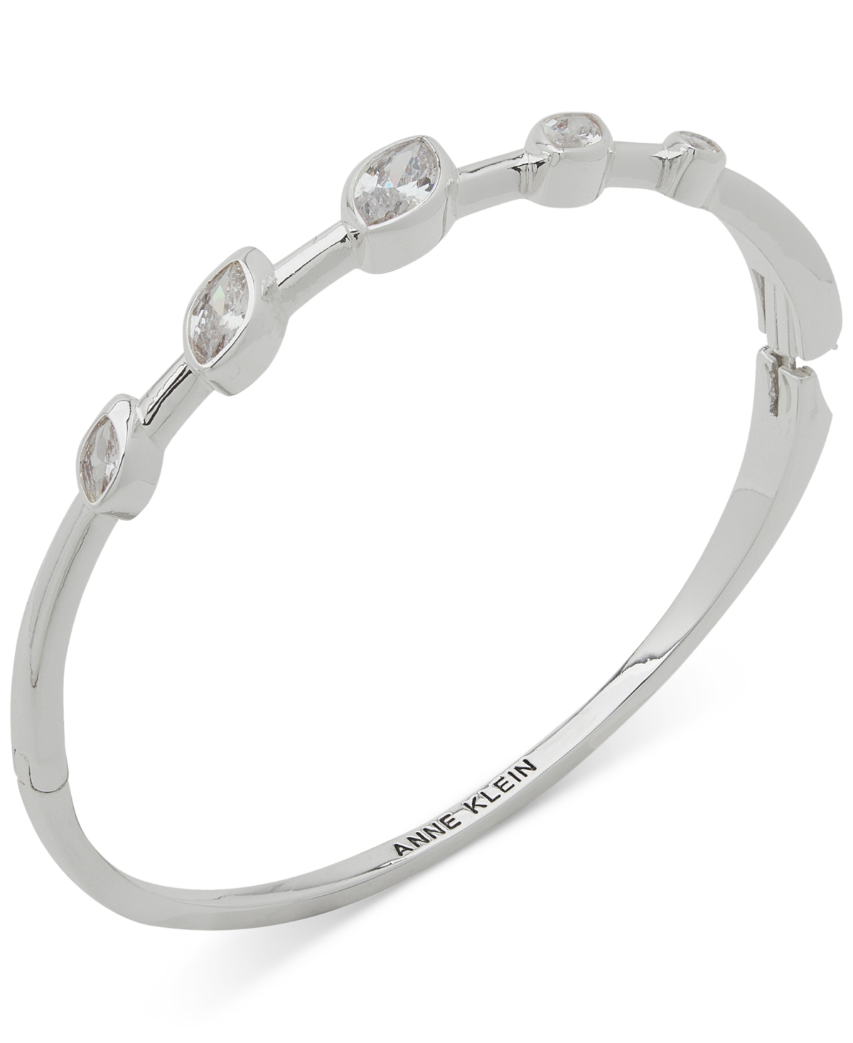Anne Klein Navette Cubic Zirconia Hinge Bracelet In White