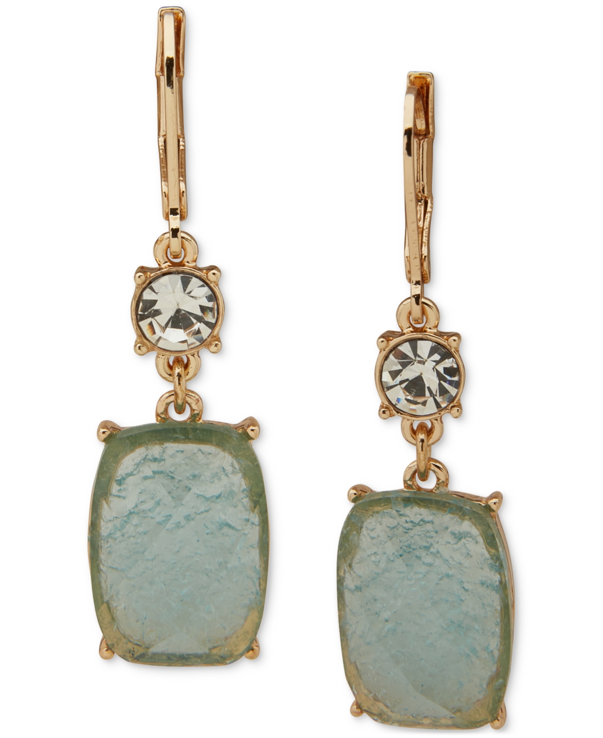 Anne Klein Gold-tone Aqua Stone Drop Earrings In Blue