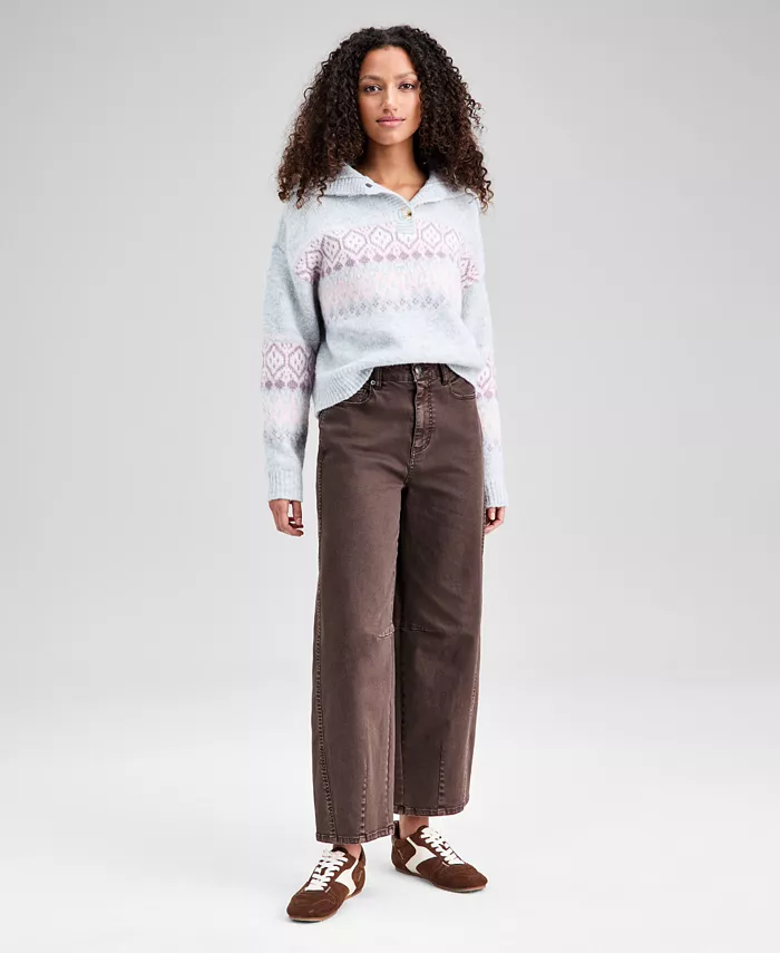Women's High-Rise Washed Barrel-Leg Jeans