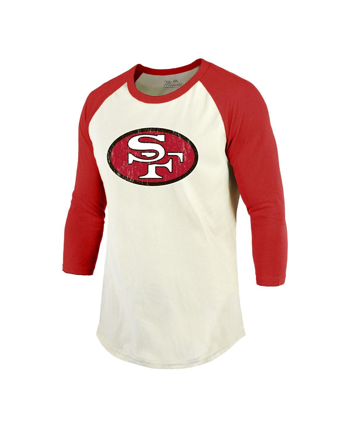 Majestic Men's Jerry Rice Cream/scarlet San Francisco 49ers Retired Player Name Number 3/4 Raglan Sleeve T-sh In Red