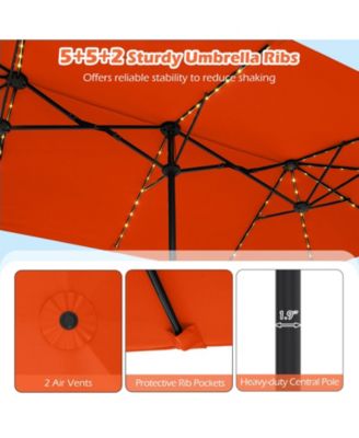 15.5 FT Double-sided Patio Umbrella with Solar Lights Outdoor Twin Size Umbrella
