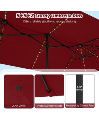 15.5 FT Double-sided Patio Umbrella with Solar Lights Outdoor Twin Size Umbrella