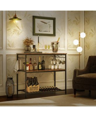 Kitchen Island 3-Tier Prep Table with Wine Glass Holders Large Worktop