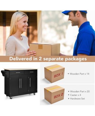 Kitchen Island Trolley Cart Wood Top Rolling Storage Cabinet w/Knife Block
