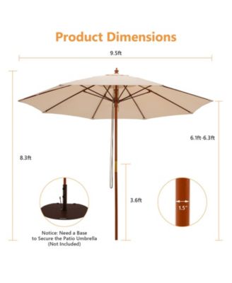 9.5 FT Rope Pulley Wooden Umbrella Market w/ Fiberglass Ribs Patio