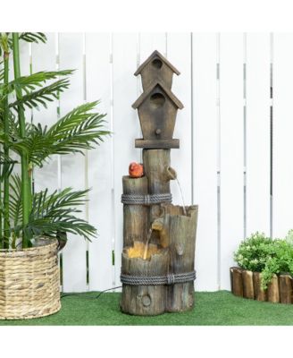 Outdoor Fountain with Backyard Birdhouse Tree Trunk Design
