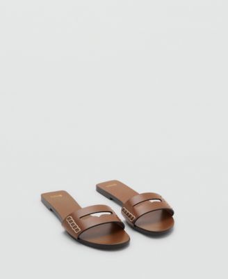 MANGO - Women's Wide Strap Leather Sandals