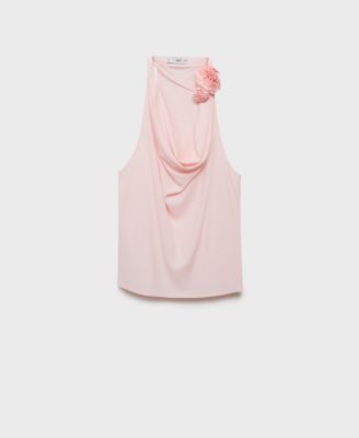 MANGO - Women's Flower Detail Draped Blouse