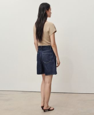 Women's Mid-Rise Pleated Denim Bermuda Shorts