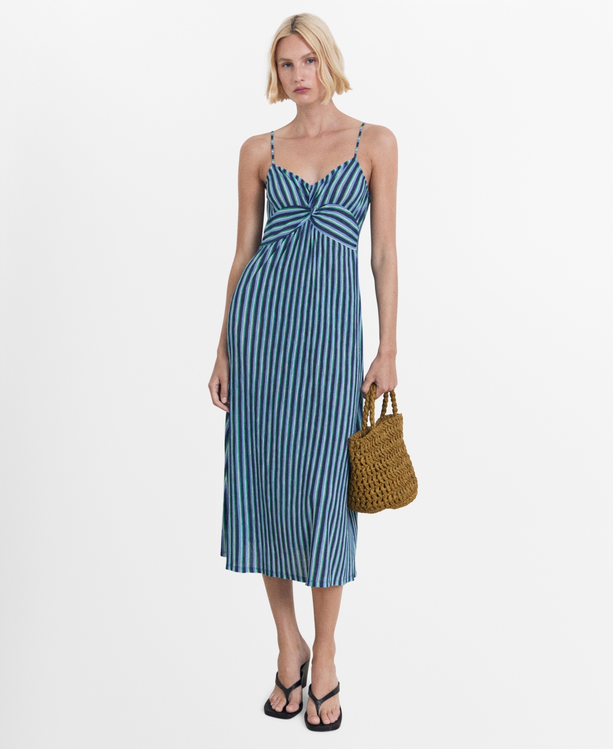 Mango Stripe Maxi Dress In Blue
