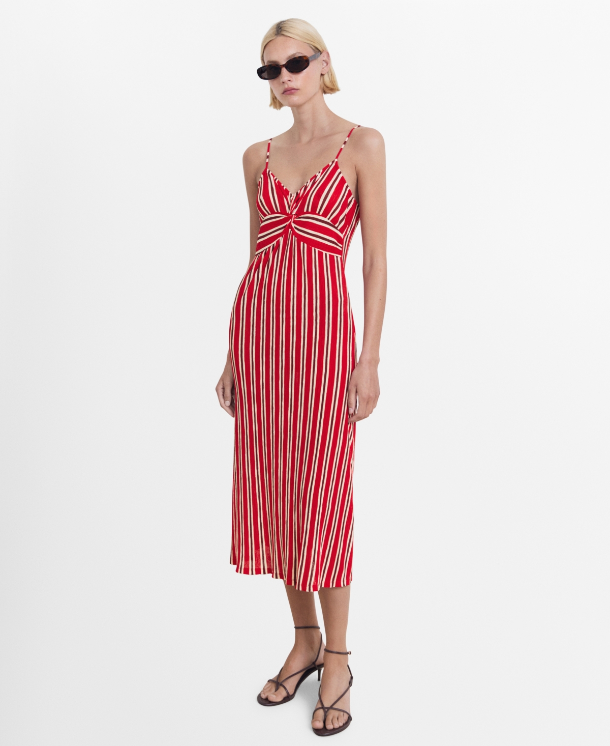 Women's Striped Gathered Dress - Red