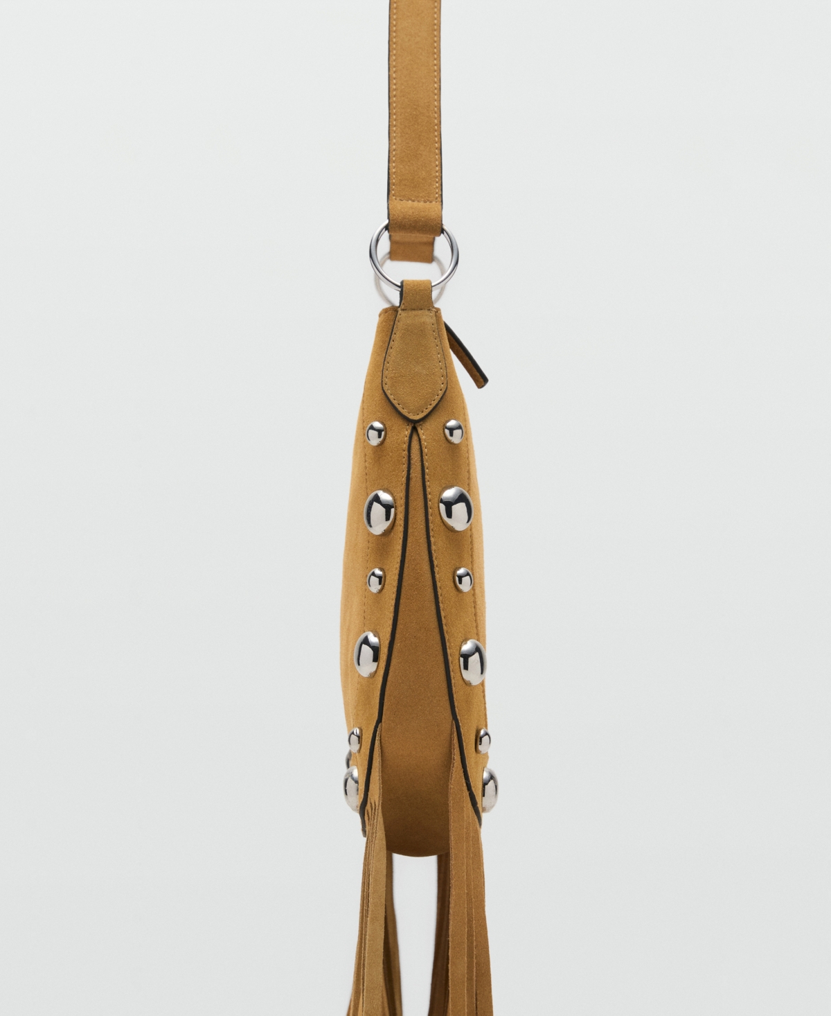 Mango Women's Fringes And Stud Details Suede Bag In Yellow