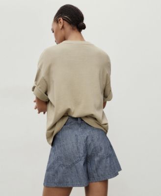 Women's Mid-Rise Striped Denim Shorts