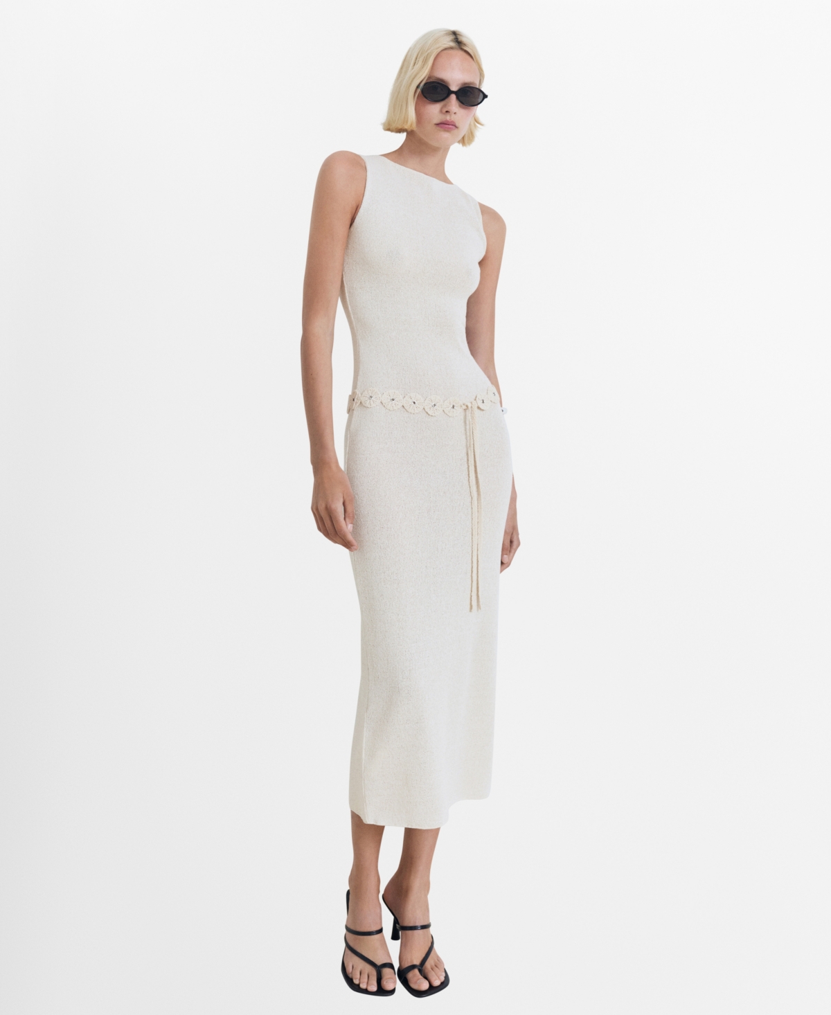 Women's Belt Knit Dress - Ecru