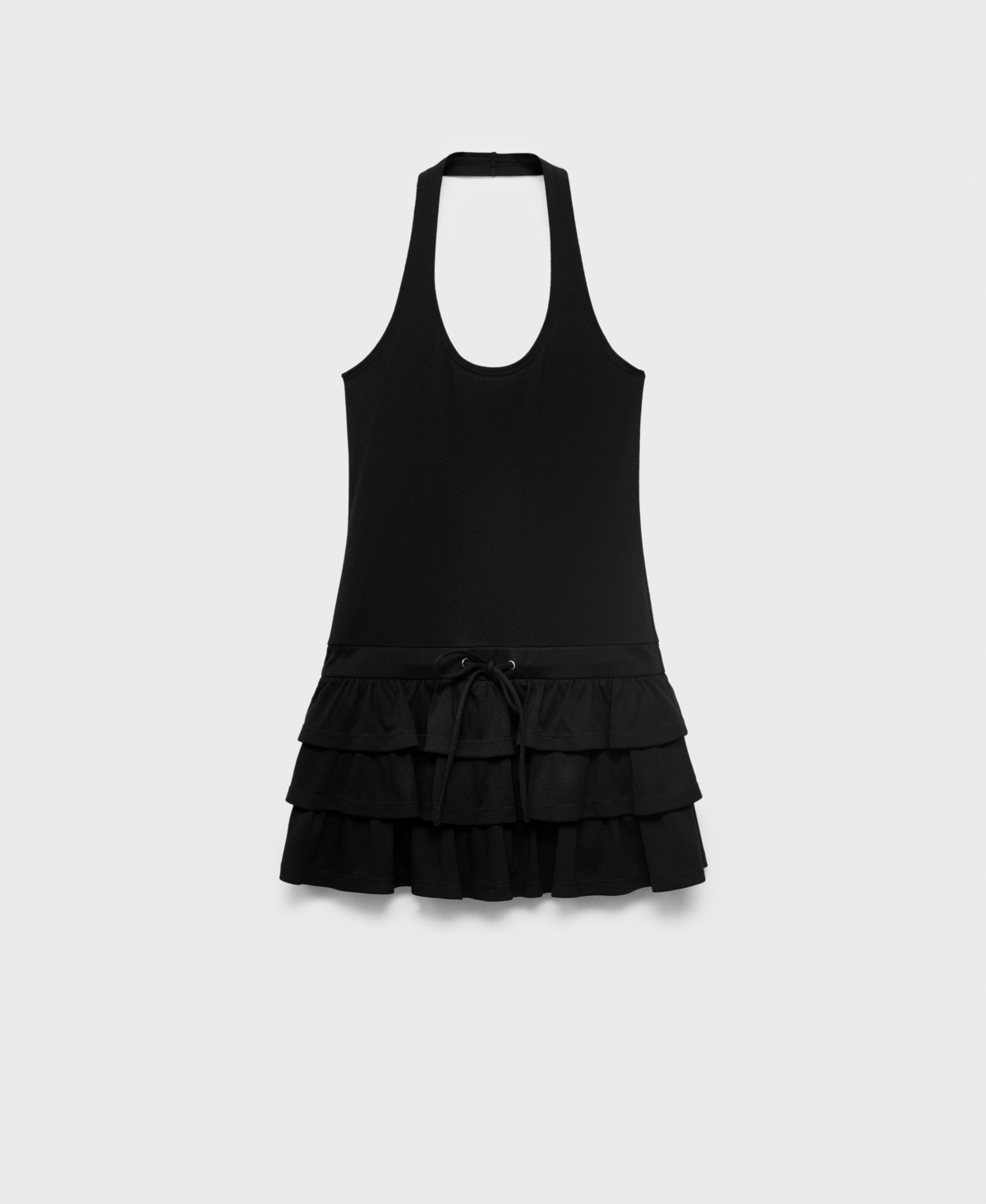 Mango Ruffle Hem Halter Minidress In Black