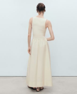 Women's Combined Fabric Flared Dress