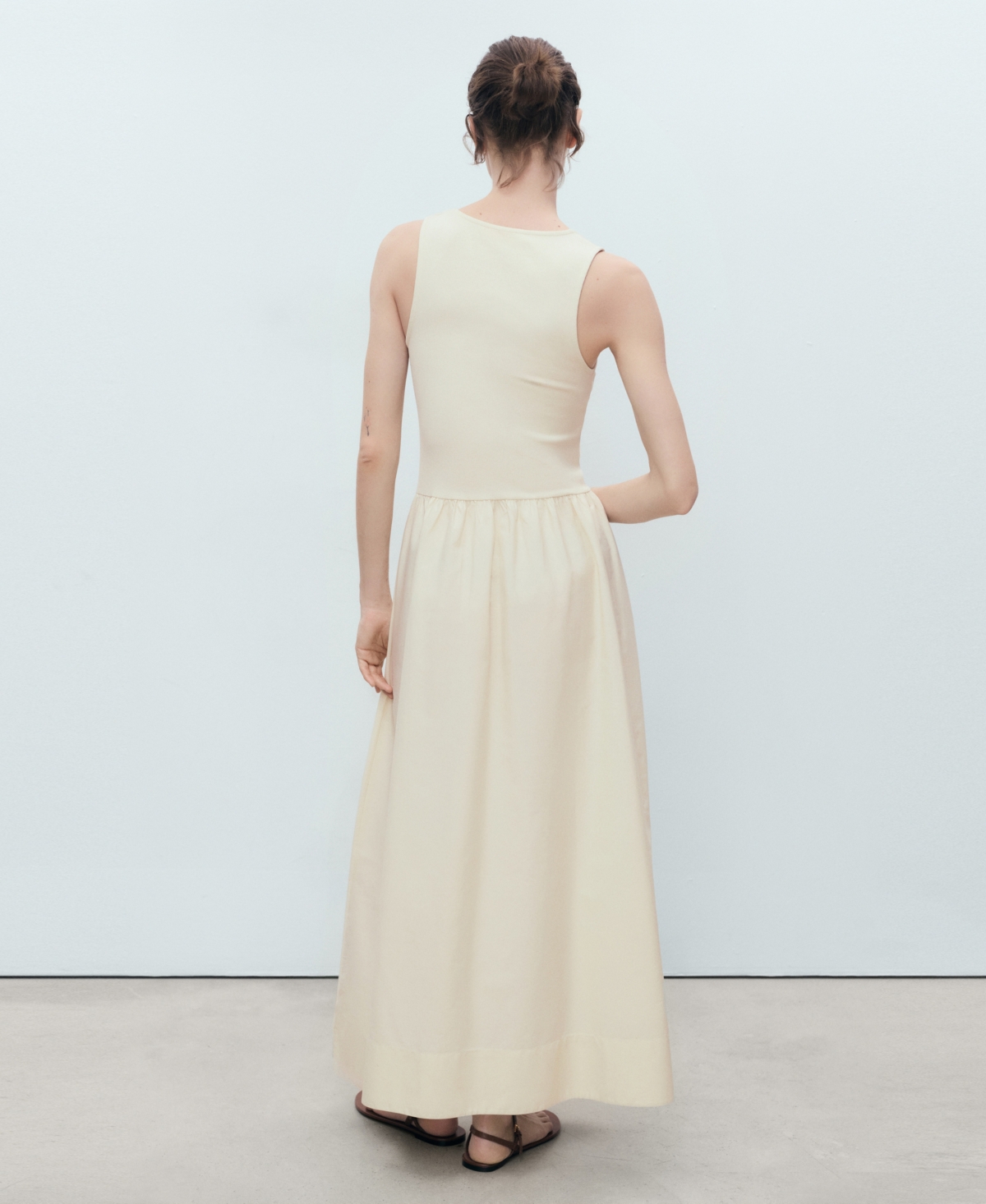 Mango Flared Dress In Combined Fabric Ecru In Neutral