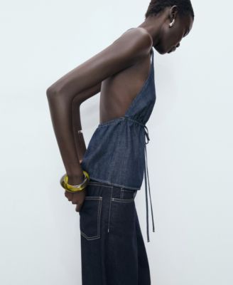 Women's V-Neck Tie Denim Top