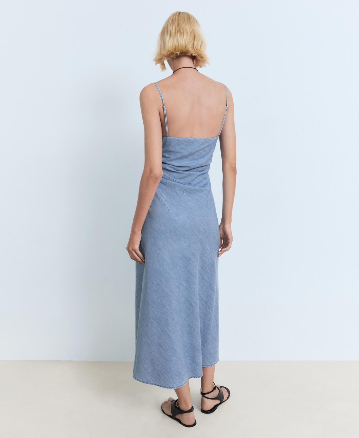 Mango Draped Denim Maxi Dress In Blue