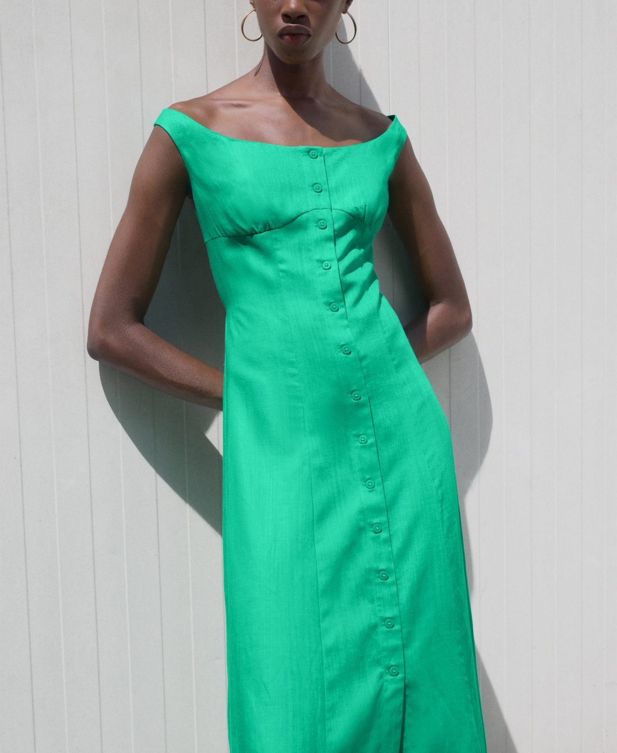 Mango Button-up Midi Dress In Green