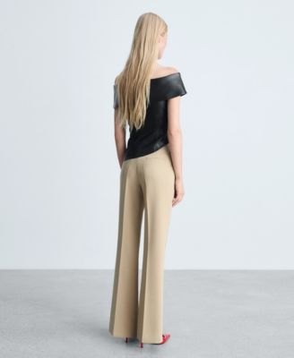 Women's Open Shoulders Leather-Effect Top