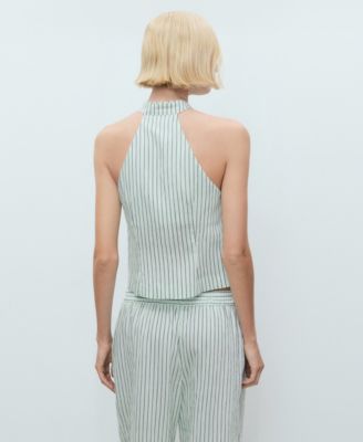 Women's Strap Neckline and Laces Striped Top