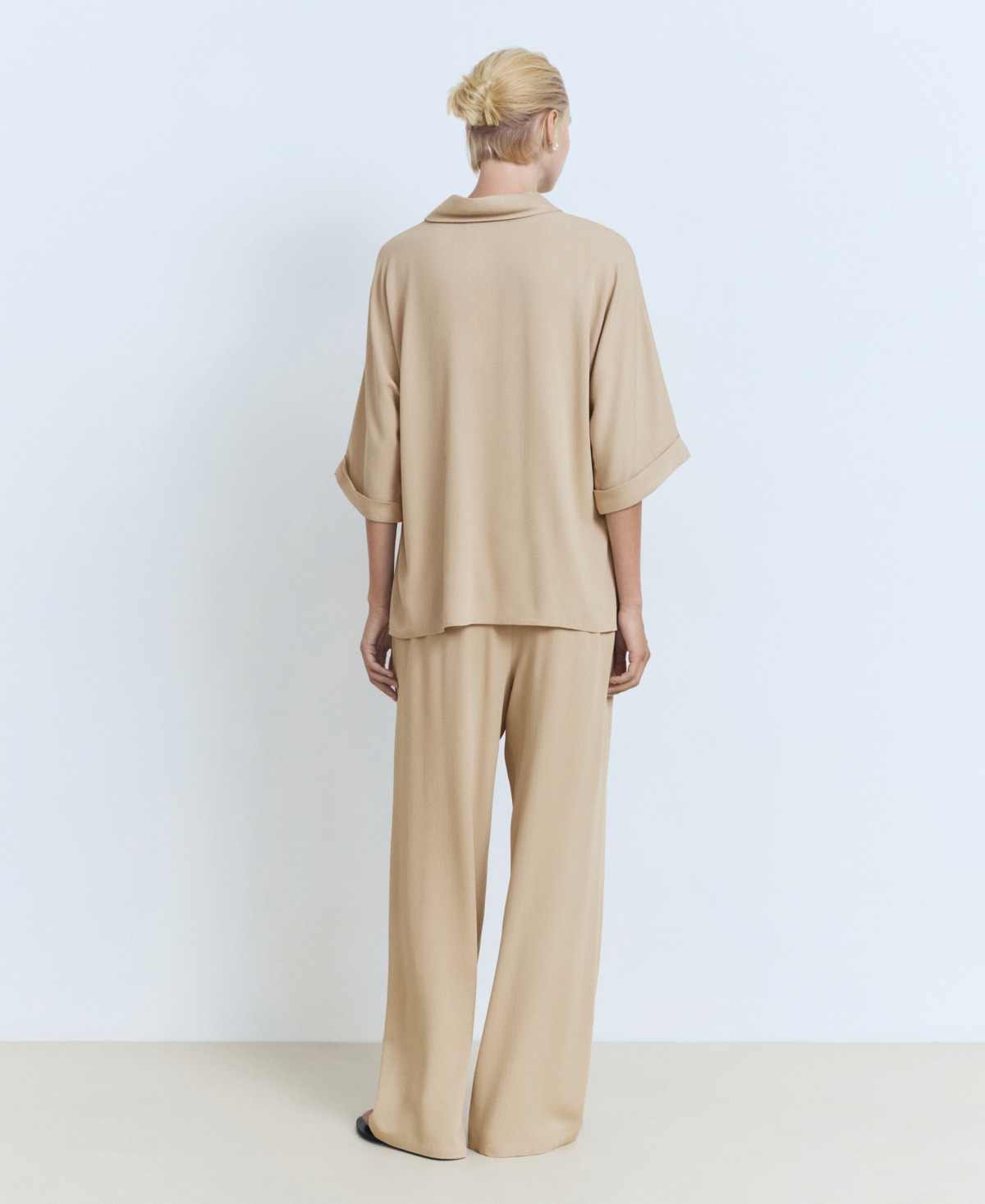 Mango Pull On Wide Leg Pants In Sand