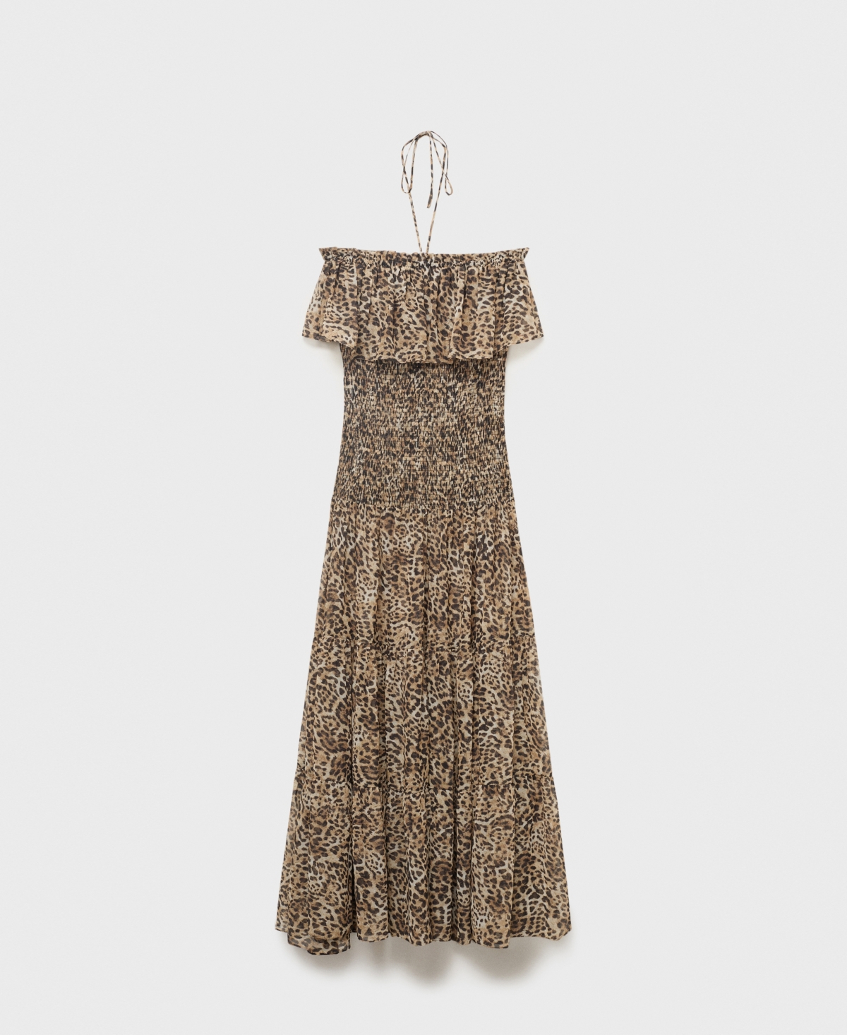 Mango Leopard Print Halter Maxi Dress In Brown