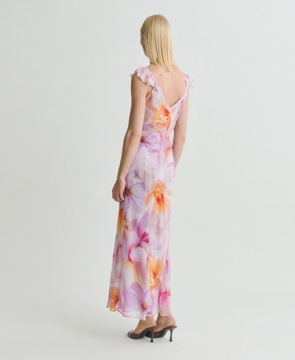 Mango Floral Ruffle Chiffon Maxi Dress In Purple